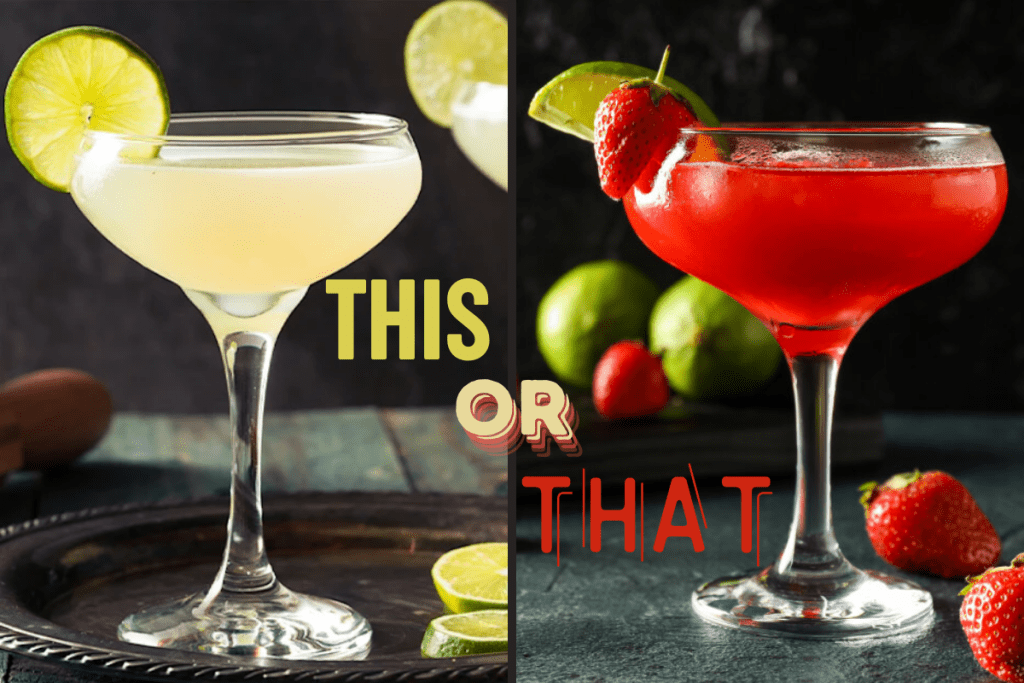 Vergelijking van klassieke Daiquiri met limoen en Strawberry Daiquiri met aardbei – cocktail inspiratie van Cocktail Unlimited.